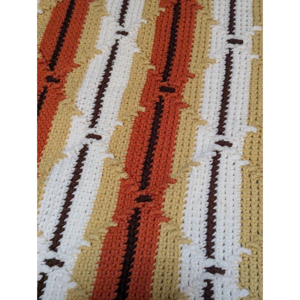 Vintage Granny Grandma Attic crochet blanket handmade Fall Brown Yellow Orange